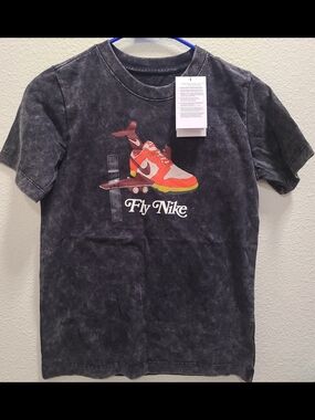 Nike Black Mineral Wash Tee with Red & Yellow Sneaker Graphic